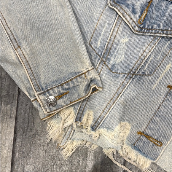 Light Blue Distressed Denim Jacket - Picture 3 of 4